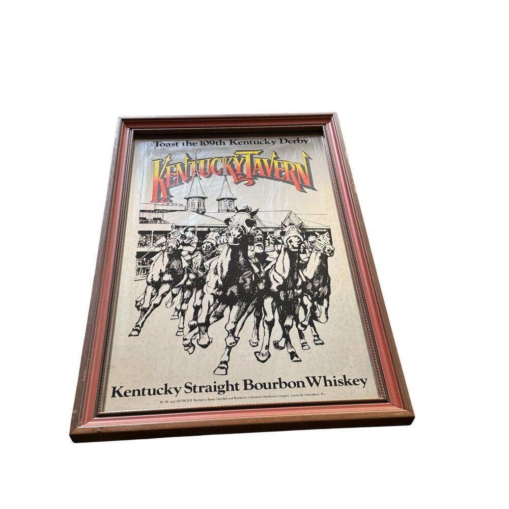 Vintage‎ Kentucky Tavern Bourbon Mirror 1983 Derby 109 Horse Racing Bar Decor